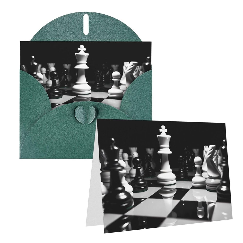 HJBNW Thank-You Greeting Card with Envelope, Blank, Folded, 4 x 6 in, Black-and-White Chess Design