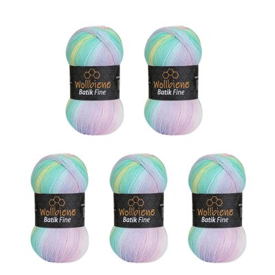 5 x 100 g Wollbiene Batik Fine, 500 g Gradient Yarn, Multicolor Knitting and Crochet Yarn (2010 Green, Pink, White, Pastel)