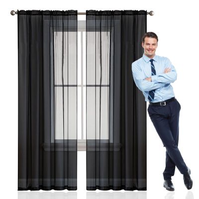 GAIFNAG Sheer Curtain, 190 x 170 cm, Transparent Linen Look, Washable, Black