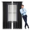 GAIFNAG Sheer Curtain, 190 x 170 cm, Transparent Linen Look, Washable, Black view 1