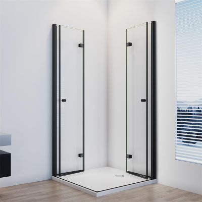 IMPTS Black Corner-Entry Folding Shower Enclosure 80 x 120 cm