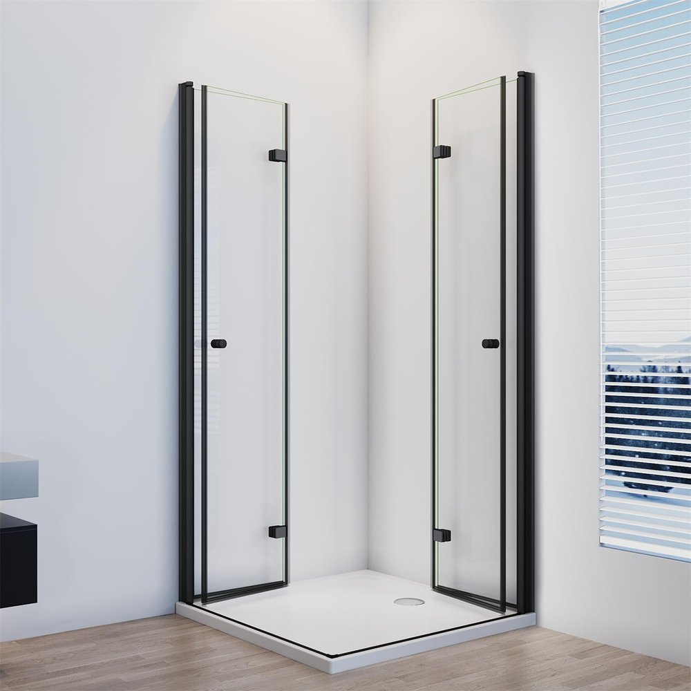 IMPTS Black Corner-Entry Folding Shower Enclosure 80 x 120 cm