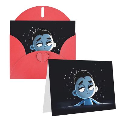 HJBNW Thank You Greeting Card with Envelope, Blank Folded Cardstock, 4 x 6 in, Cartoon Boy, All Occasions