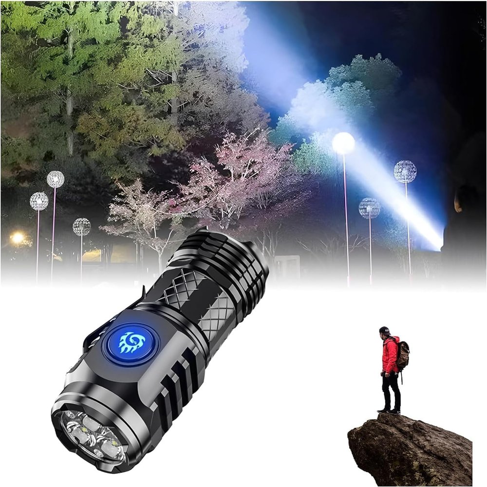 LED Flashlight, Extremely Bright, 5 Light Modes, Rechargeable, Waterproof, Tactical Mini Flashlight for Outdoor Use, Hiking, Emergencies and Camping (Black)