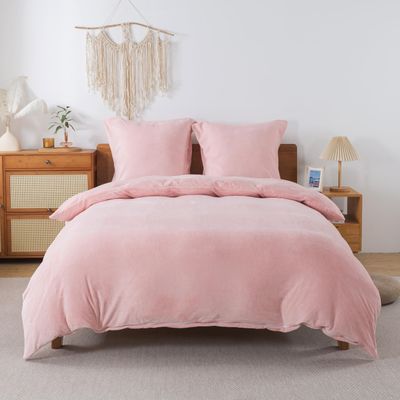 RongRongIN Plush Bedding Set 200 x 200 cm, Pink, Fall/Winter Duvet Cover with 2 Pillowcases 80 x 80 cm, Warm Soft Cozy Flannel Set with Zippers for Women and Girls