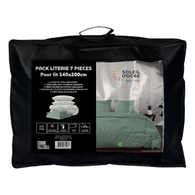 Soleil d'ocre BOHEME 7-Piece Duvet and Bedding Set, Mint Green, for 55 x 79 in Bed