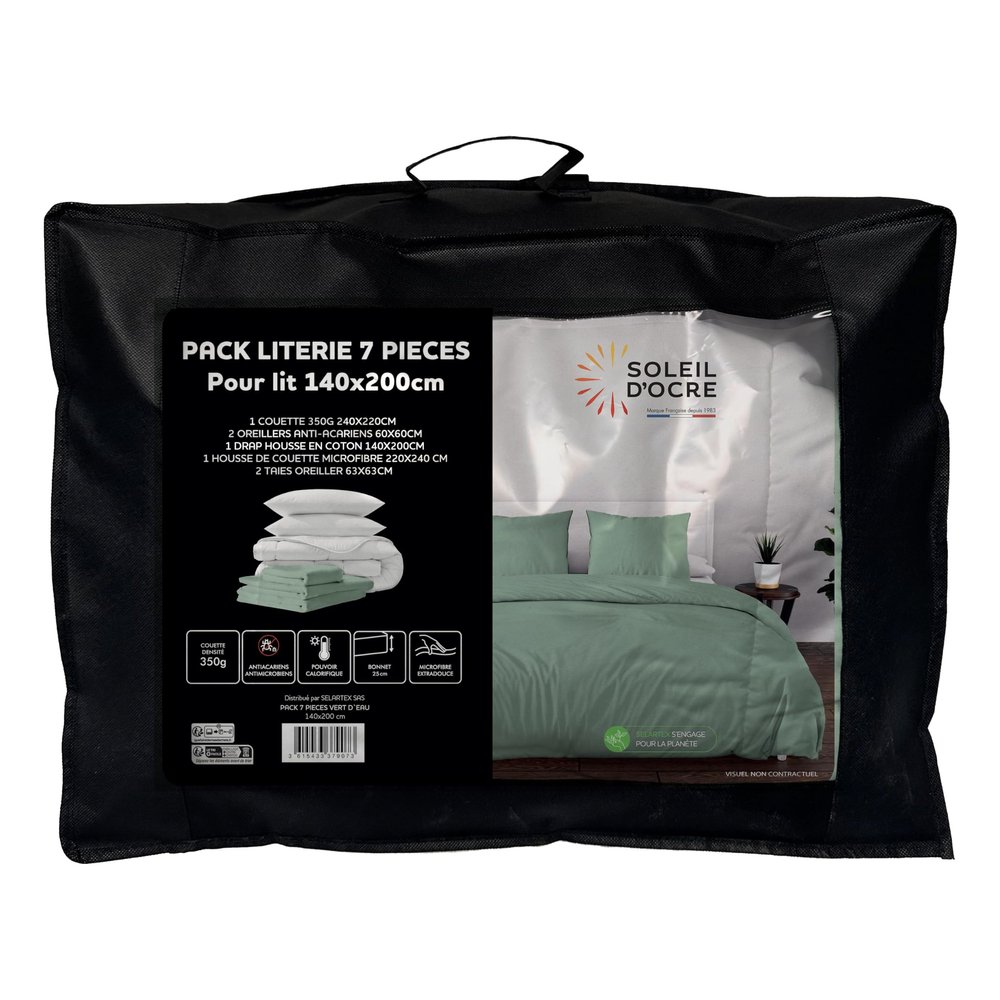 Soleil d'ocre BOHEME 7-Piece Duvet and Bedding Set, Mint Green, for 55 x 79 in Bed