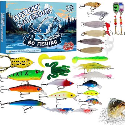 24-Day Christmas Countdown Fishing Lure Set, Fishing Advent Calendar 2024