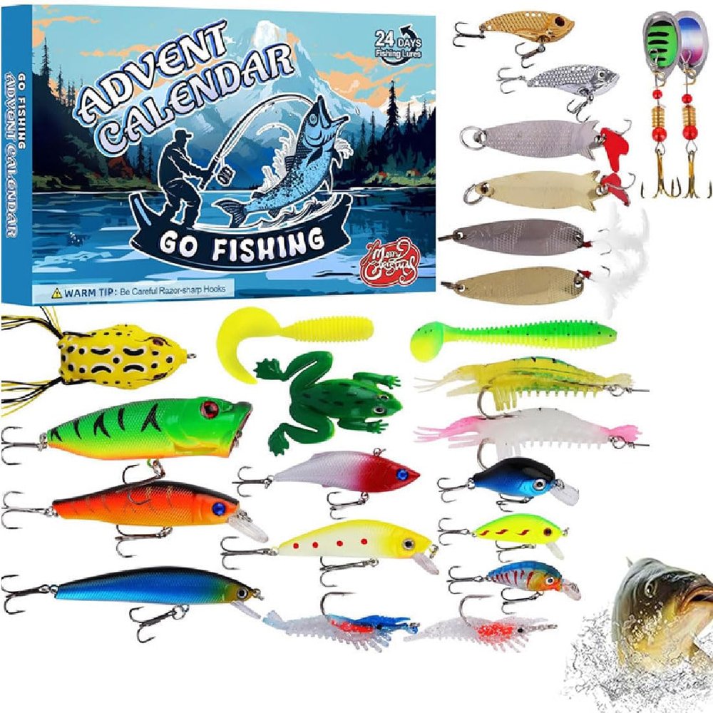 24-Day Christmas Countdown Fishing Lure Set, Fishing Advent Calendar 2024