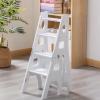 Folding Solid Wood Ladder Chair, 2-in-1 Step Stool with Seat view 2