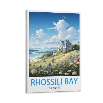 HSAYYIII Rhossili Bay Swansea Vintage Travel Poster, 20 x 30 cm, Canvas Art Print, Wall Art, Bedroom Decor