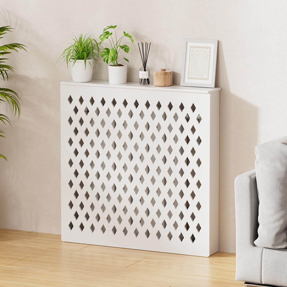 DIHRVTHC White PVC Radiator Cover Cabinet with Shelf, 80 x 60 x 20 cm