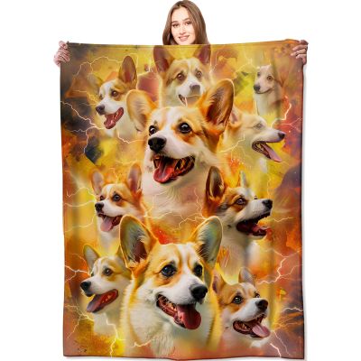 ODHHGDF Corgi Power Throw Blanket, Energetic Puppy Design