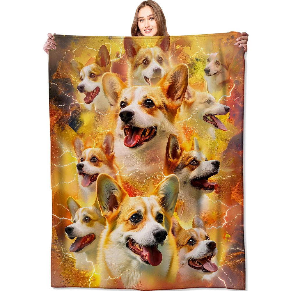 ODHHGDF Corgi Power Throw Blanket, Energetic Puppy Design