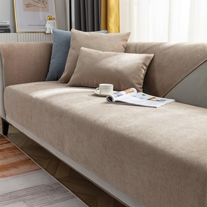 Upgraded Couch Cover, Solid Color, Scratch-Resistant, Washable, Non-Slip, Khaki, 90 x 210 cm