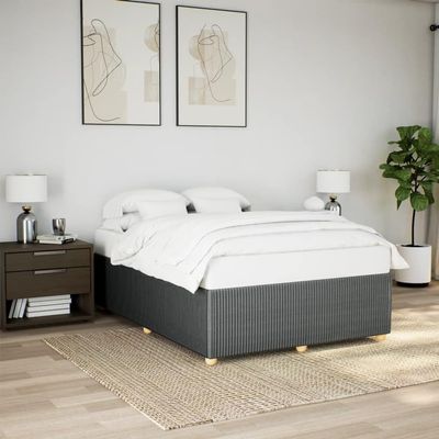 Homgoday Upholstered Bed Frame without Headboard, with Slatted Base, Dark Gray Fabric, 160 x 200 cm