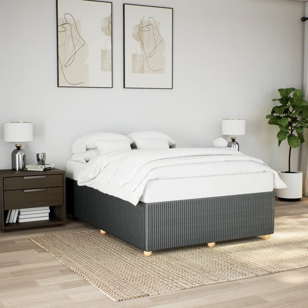 Homgoday Upholstered Bed Frame without Headboard, with Slatted Base, Dark Gray Fabric, 160 x 200 cm
