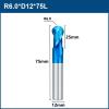 Pangyoo 4 mm/8 mm Shank 2-Flute Ball Nose CNC End Mill, R0.5–6.0, Tungsten Carbide (R6.0 × D12 × 25 × 75L) view 2