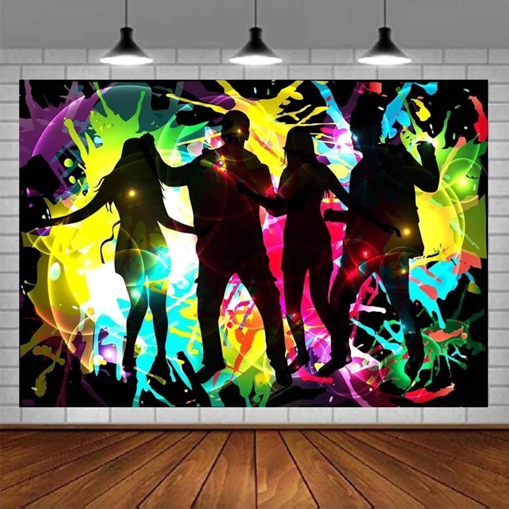 Retro Night Party Photography Backdrop, 80s/90s Rock Music Graffiti