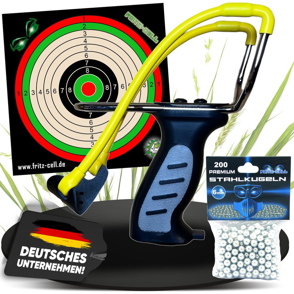 Fritz-Cell Slingshot + Magazine + 6 mm Steel Balls, Black Targets