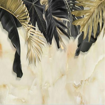 ZEZILE Custom 3D Nordic Minimalist Tropical Leaf and Feather Wall Mural
