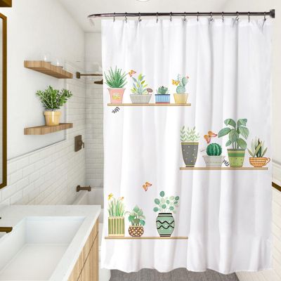 XUEDNGM Washable Fabric Shower Curtain, 130 x 150 cm, Potted Plant