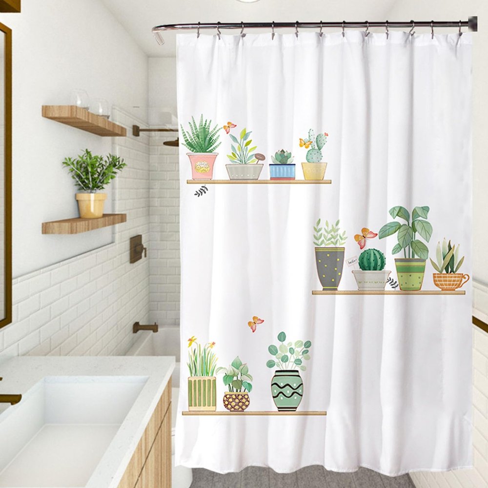 XUEDNGM Washable Fabric Shower Curtain, 130 x 150 cm, Potted Plant