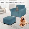 Blue Velvet Armchair Cover and Rectangular XL Ottoman Cover view 2
