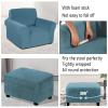 Blue Velvet Armchair Cover and Rectangular XL Ottoman Cover view 4