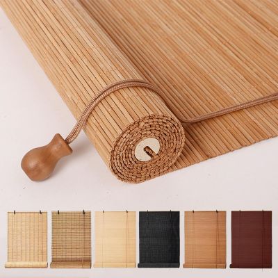 YUJIANHUAA Retro Bamboo Roller Blind, Bamboo Roman Shade, Sun and Privacy Side-Pull Blind for Patio, Garden, Windows and Doors, Width x Height (Carbonized, 90 cm x 120 cm)