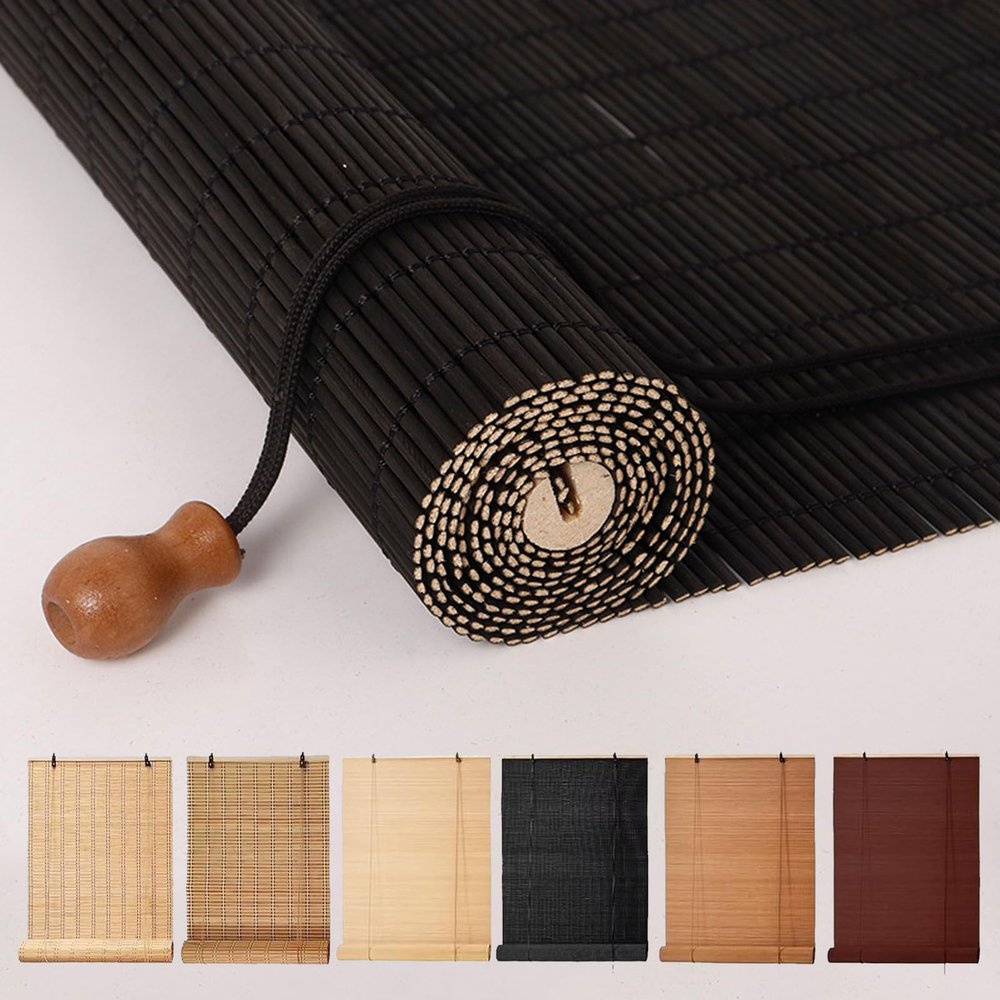 YUJIANHUAA Retro Bamboo Roll-Up Blind, Black, 140 x 300 cm