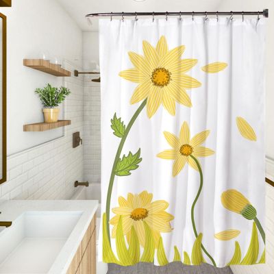 XUEDNGM Yellow Flower Fabric Shower Curtain, 180 x 155 cm