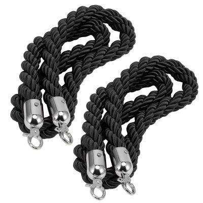 Braided Crowd-Control Ropes, Twisted, 0.6–1.5 m, Red Carpet and Film Sets, Silver Hooks, 2-Pack