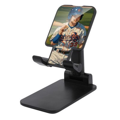 Foldable Phone Stand with Cute Baseball Print, Adjustable Desktop Holder, Black