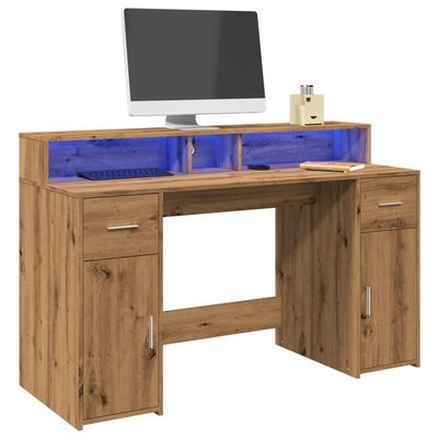 vidaXL LED Desk Artisan Oak 140x55x91 cm Engineered Wood
