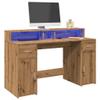 vidaXL LED Desk Artisan Oak 140x55x91 cm Engineered Wood view 1