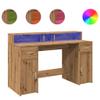 vidaXL LED Desk Artisan Oak 140x55x91 cm Engineered Wood view 2