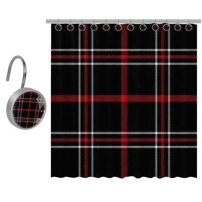 Eslifey Long Shower Curtain, 36 x 72.4 in, Shower Curtain Set with 9 Hooks, Scottish Pattern