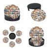 Funny Bookshelf Collection Printed Round Leather Coasters with Holder, Set of 6 view 4