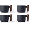 Scizorito 70.9 g Ceramic Espresso Cups with Wooden Handles, Chinese Kung Fu Tea Cups, Coffee Cups, Set of 4 (Black) view 1