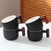 Scizorito 70.9 g Ceramic Espresso Cups with Wooden Handles, Chinese Kung Fu Tea Cups, Coffee Cups, Set of 4 (Black) view 2