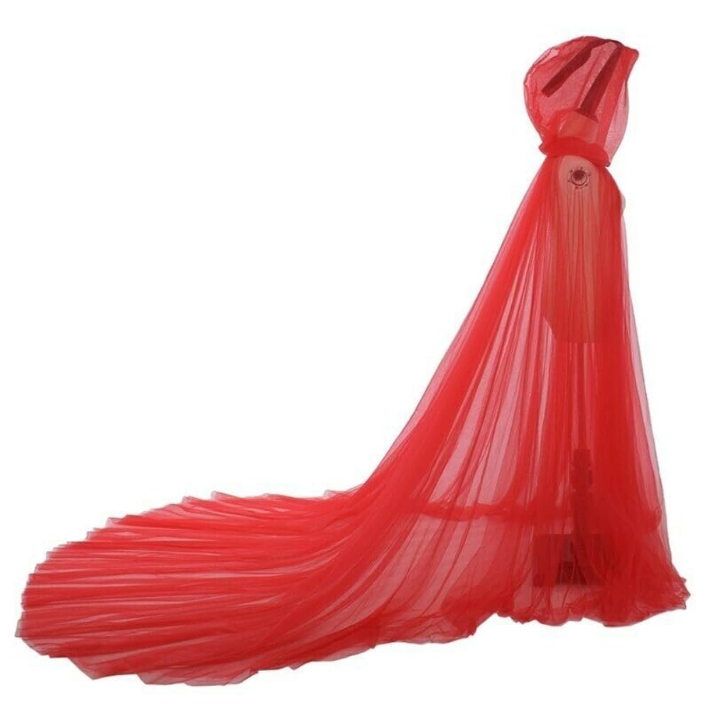 Whakano Tulle Hooded Cloak, Long Vintage Medieval Cape for Adults, Red, 250 cm