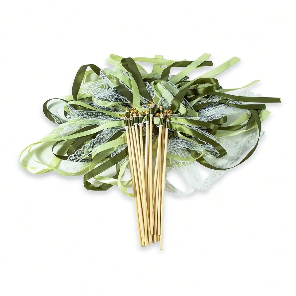 Wedding Ribbon Magic Wands, 50 Pieces, Green