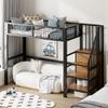 Dolaman Metal Loft Bed 90 x 200 cm with Small Cabinet, 180 cm High, Black view 4