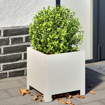 Hovothy Steel Planter Box, Raised Garden Bed, White, 30 x 30 x 30 cm