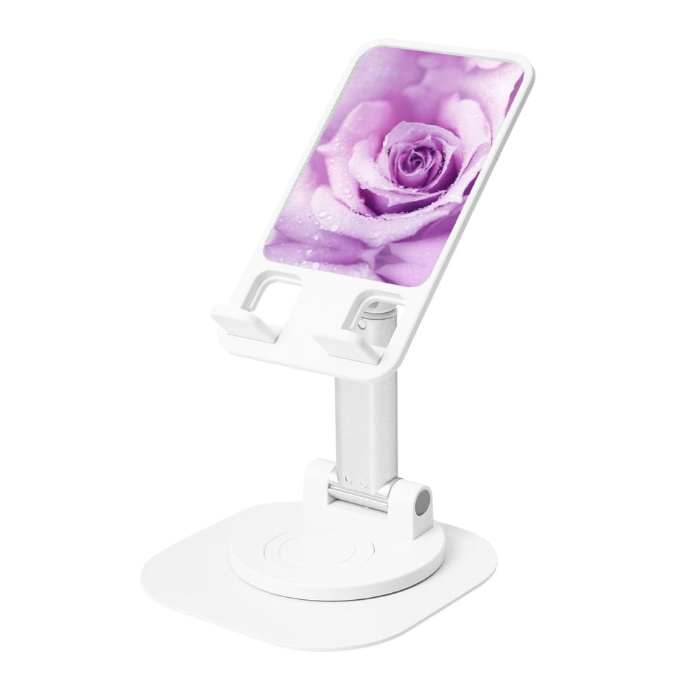 KSANNNS Purple Wet Roses Printed Circular-Bottom Rotating Phone Holder, Foldable and Portable, Black and White