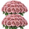 LVEFIT Artificial Dusty Pink Roses, 50 Silk Roses with Long Stems view 1