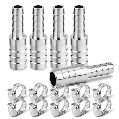 ERGAOBOY 5-Pack 304 Stainless Steel Hose Barb Reducers, 20 mm to 16 mm, with Clamps