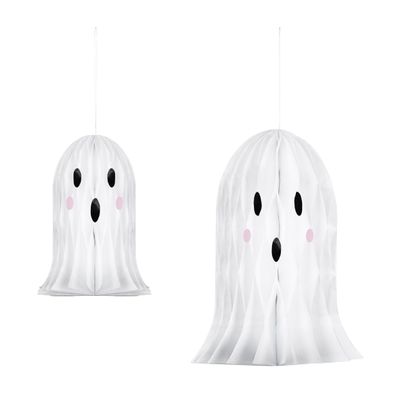 Halloween Ghost Honeycomb Pom-Poms, 20–30 cm, Set of 2