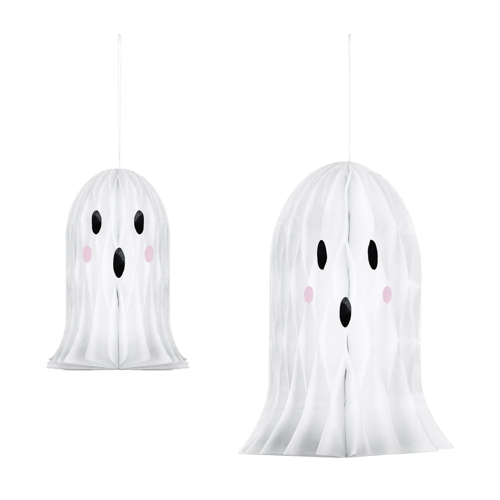 Halloween Ghost Honeycomb Pom-Poms, 20–30 cm, Set of 2